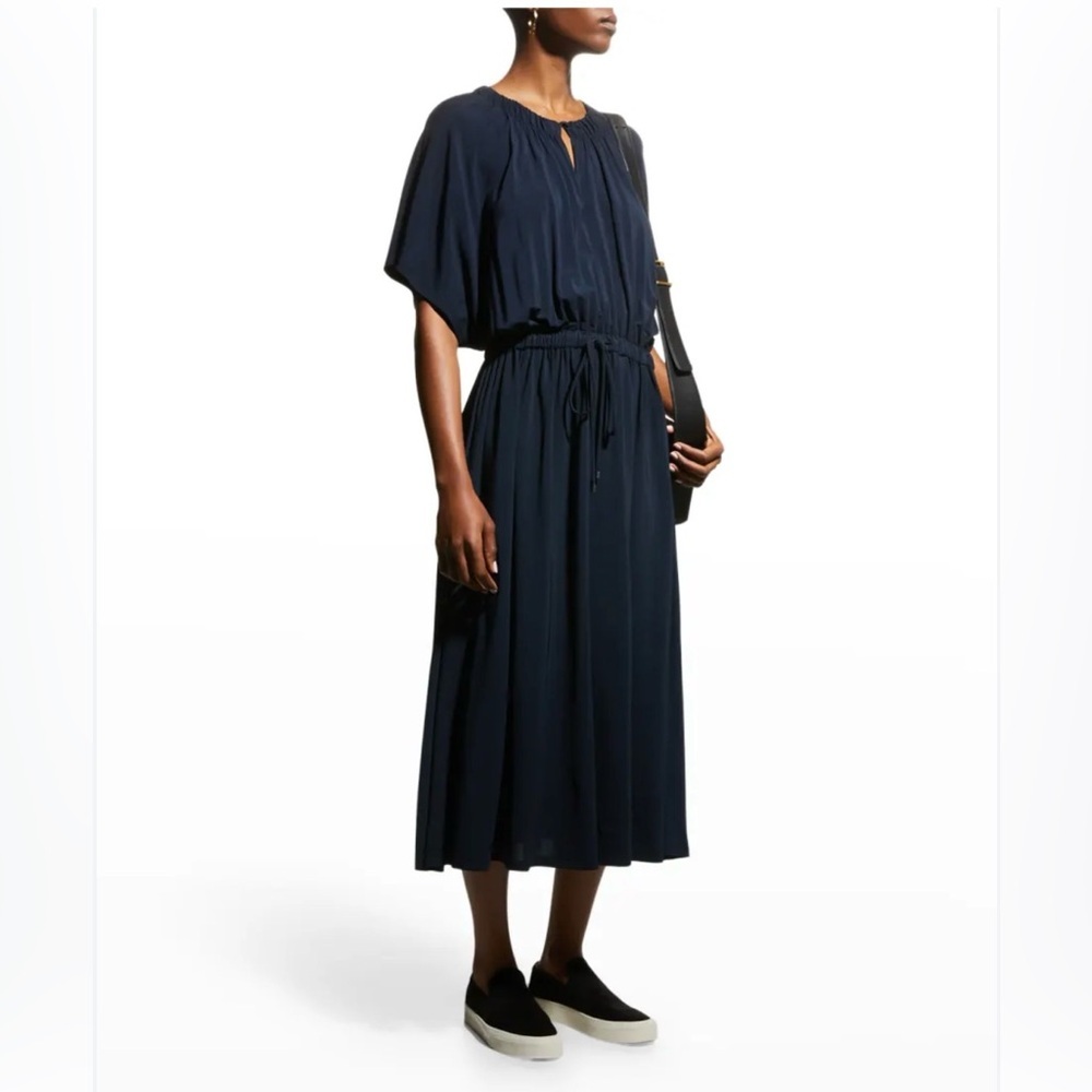 Max Mara Leisure Reims Short Sleeve Dress Keyhole Navy Dress MIDI Maxi
